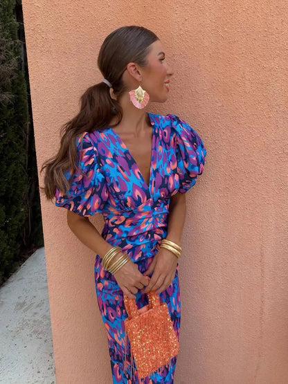 Verity™ | Colourful Dress with Pleated Sleeves