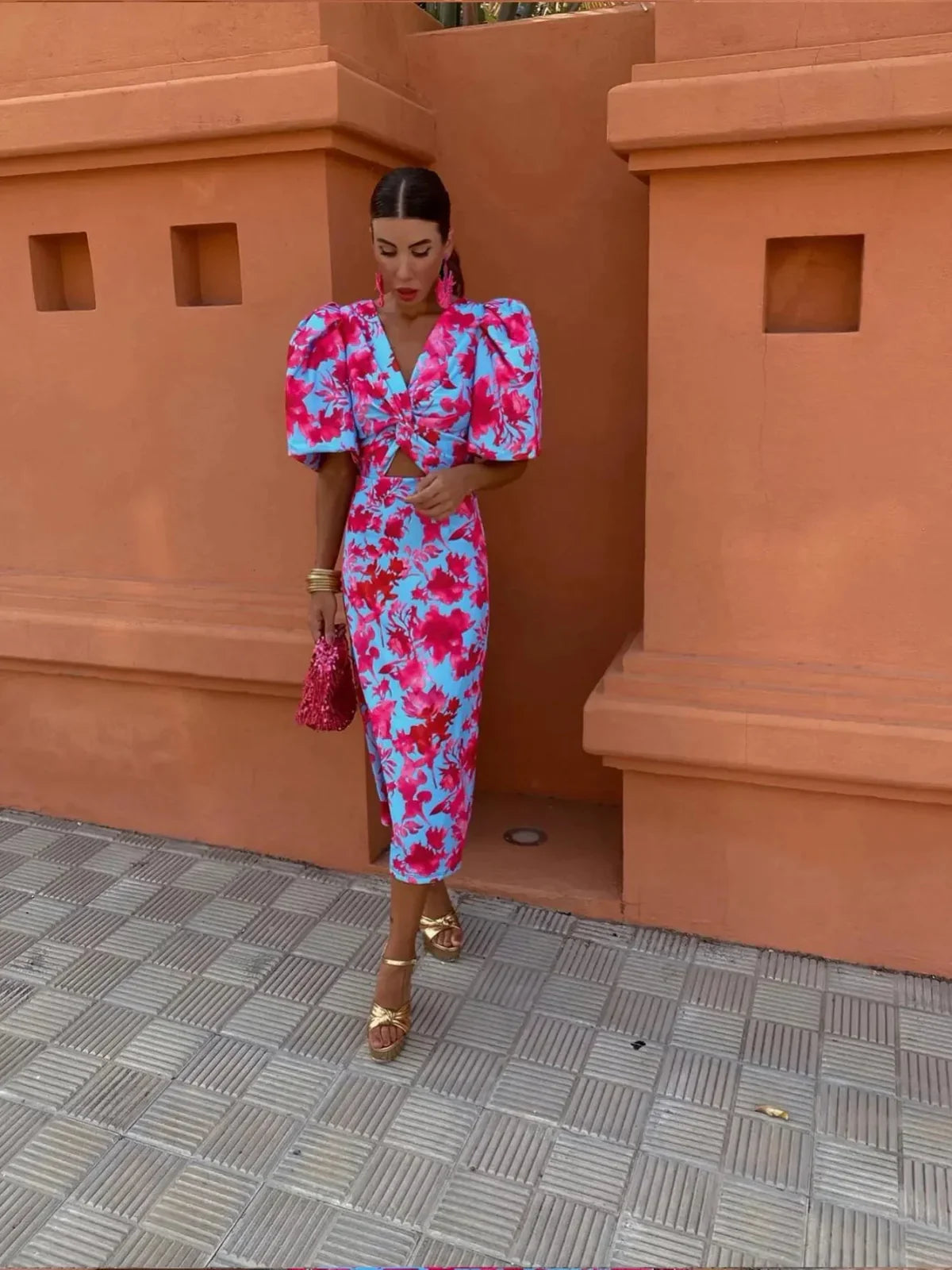 Verity™ | Colourful Dress with Pleated Sleeves